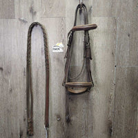 Rsd/FS Padded Thick Bridle, Braided Reins *gc/fair, older, dirty, stiff, dry, v.tight keepers
