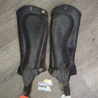 Neoprene/Mesh & Soft Leather Half Chaps *gc, dirt, v.rubbed/peeling inside edges, rubs, scratches
