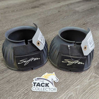 Soft Ribbed Rubber Bell Boots, velcro *gc, dusty, stained bottom edges
