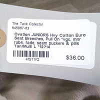 JUNIORS Hvy Cotton Euro Seat Breeches, Pull On *vgc, mnr rubs, fade, seam puckers & pills
