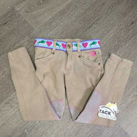 JUNIORS Hvy Cotton Euro Seat Breeches, Pull On *gc, mnr seam puckers, faded & sm seam holes
