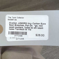 JUNIORS Hvy Cotton Euro Seat Breeches, Pull On *gc, mnr seam puckers, faded & sm seam holes
