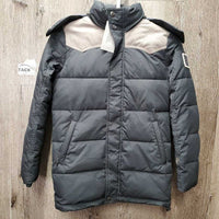 JUNIORS Puffy Jacket, Zipper, Snaps, detach snap Hood *vgc, mnr dirt & stains
