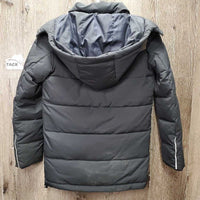 JUNIORS Puffy Jacket, Zipper, Snaps, detach snap Hood *vgc, mnr dirt & stains
