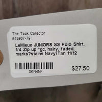 JUNIORS SS Polo Shirt, 1/4 Zip up *gc, hairy, faded, marks?stains
