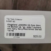 JUNIORS SS Polo Shirt, 1/4 Button Up *gc, older? puckers, mnr hairy
