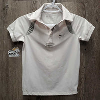 JUNIORS Polo Shirt, 1/3 Button up *gc, dingy, mnr pits & stains, shrunk?puckered mesh
