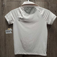 JUNIORS Polo Shirt, 1/3 Button up *gc, dingy, mnr pits & stains, shrunk?puckered mesh
