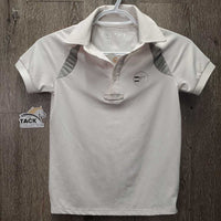JUNIORS Polo Shirt, 1/3 Button up *gc, dingy, mnr pits & stains, shrunk?puckered mesh
