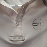 JUNIORS Polo Shirt, 1/3 Button up *gc, dingy, mnr pits & stains, shrunk?puckered mesh

