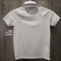 JUNIORS Polo Shirt, 1/3 Button up *gc, dingy, mnr pits & stains, shrunk?puckered mesh
