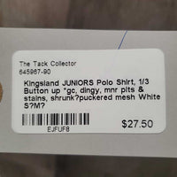 JUNIORS Polo Shirt, 1/3 Button up *gc, dingy, mnr pits & stains, shrunk?puckered mesh
