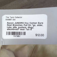JUNIORS Hvy Cotton Euro Seat Breeches, Pull On *gc, older, rubs, pills, puckers, dingy, discolored? seat
