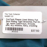 Fleece Lined Sticky Full Seat Riding Tight Breeches, Pull On *gc, seam rubs/frays, threads, pills, dry stickies, hairy, cracking logos, hairyt
