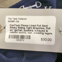 Fleece Lined Full Seat Sticky Riding Tight Breeches, Pull on *gc/fair, puckers, v.frayed & rubbed seams, hair, cracking logos, rubs, pills
