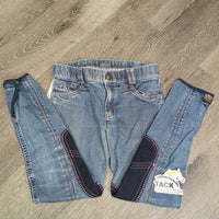 JUNIORS Denim Breeches *gc, seam puckers, rubs & faded, hairy velcro, curled ankle edge & inner waist
