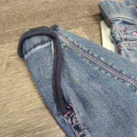 JUNIORS Denim Breeches *gc, seam puckers, rubs & faded, hairy velcro, curled ankle edge & inner waist
