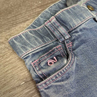 JUNIORS Denim Breeches *gc, seam puckers, rubs & faded, hairy velcro, curled ankle edge & inner waist
