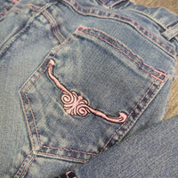 JUNIORS Denim Breeches *gc, seam puckers, rubs & faded, hairy velcro, curled ankle edge & inner waist
