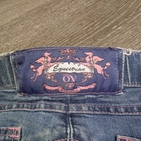 JUNIORS Denim Breeches *gc, seam puckers, rubs & faded, hairy velcro, curled ankle edge & inner waist
