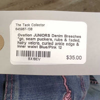 JUNIORS Denim Breeches *gc, seam puckers, rubs & faded, hairy velcro, curled ankle edge & inner waist

