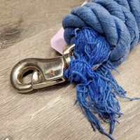 Thick Long Cotton Lead Rope, Bull Snap *gc/fair, clean, faded, stains, loose threads & snags, v.weak/undone @ snap
