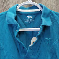 JUNIORS SS Polo Shirt, 1/4 button *gc, faded seams, collar stains
