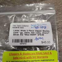 Wide 2 Piece Clipper Blades, case *gc, clean, mnr rusty, sharp?
