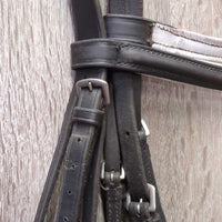 Soft Rsd/Padded Bridle, Flash, Braided Reins *gc, clean, marker, older, chews, rubs, mnr pulled stitching
