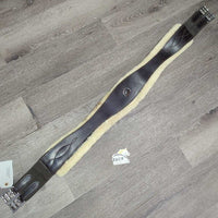 FS Leather Girth, x2 els, D Ring, Sheepskin Velcro Liner *vgc, clean, stains, scratches, liner: mnr shrunk/short
