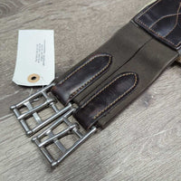 FS Leather Girth, x2 els, D Ring, Sheepskin Velcro Liner *vgc, clean, stains, scratches, liner: mnr shrunk/short
