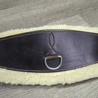 FS Leather Girth, x2 els, D Ring, Sheepskin Velcro Liner *vgc, clean, stains, scratches, liner: mnr shrunk/short
