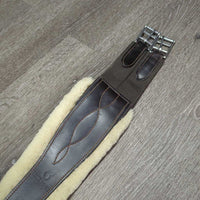 FS Leather Girth, x2 els, D Ring, Sheepskin Velcro Liner *vgc, clean, stains, scratches, liner: mnr shrunk/short
