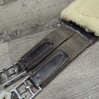 FS Leather Girth, x2 els, D Ring, Sheepskin Velcro Liner *vgc, clean, stains, scratches, liner: mnr shrunk/short
