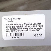 Padded Leather Girth, els *gc/fair, older, clean, torn els, faded, rubs, hairy seams, older, dry, stiff

