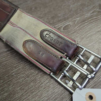 FS Padded Leather Girth, els *gc/fair, older, dry, v.cracked, rubs, stains, torn/holey elastic, scrapes, clean
