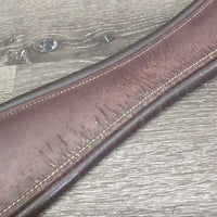 FS Padded Leather Girth, els *gc/fair, older, dry, v.cracked, rubs, stains, torn/holey elastic, scrapes, clean
