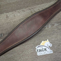 FS Padded Leather Girth, els *gc/fair, older, dry, v.cracked, rubs, stains, torn/holey elastic, scrapes, clean
