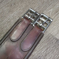 FS Padded Leather Girth, els *gc/fair, older, dry, v.cracked, rubs, stains, torn/holey elastic, scrapes, clean
