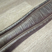 FS Padded Leather Girth, els *gc/fair, older, dry, v.cracked, rubs, stains, torn/holey elastic, scrapes, clean
