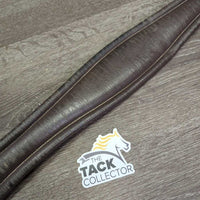 FS Padded Leather Girth, els *gc/fair, older, dry, v.cracked, rubs, stains, torn/holey elastic, scrapes, clean
