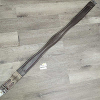 FS Padded Leather Girth, els *gc/fair, older, dry, v.cracked, rubs, stains, torn/holey elastic, scrapes, clean
