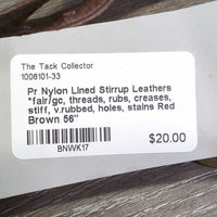 Pr Nylon Lined Stirrup Leathers *fair/gc, threads, rubs, creases, stiff, v.rubbed, holes, stains
