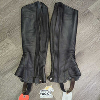 Leather Half Chaps *gc, curled, dirt, rubs, faded, creases, residue, older
