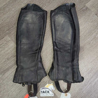 Leather Half Chaps *gc, curled, dirt, rubs, faded, creases, residue, older
