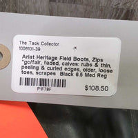 Field Boots, Zips *gc/fair, faded, calves: rubs & thin, peeling & curled edges, older, loose toes, scrapes

