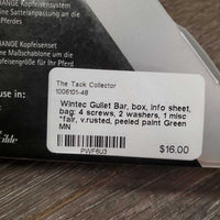 Gullet Bar, box, info sheet, bag: 4 screws, 2 washers, 1 misc *fair, v.rusted, peeled paint

