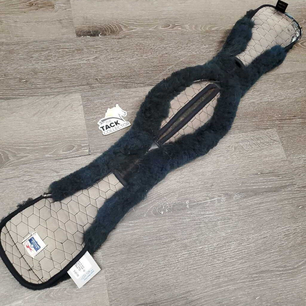 Thick Sheepskin & Quilt Short Girth, D Ring, velcro ends *gc, clean, discolored, hairy, faded, v.rubbed edges