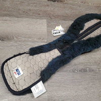 Thick Sheepskin & Quilt Short Girth, D Ring, velcro ends *gc, clean, discolored, hairy, faded, v.rubbed edges
