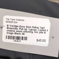 Euro Seat Riding Tight Breeches, Pull Up *vgc/gc, v.pulled & undone seam stitching, mnr pills & snags
